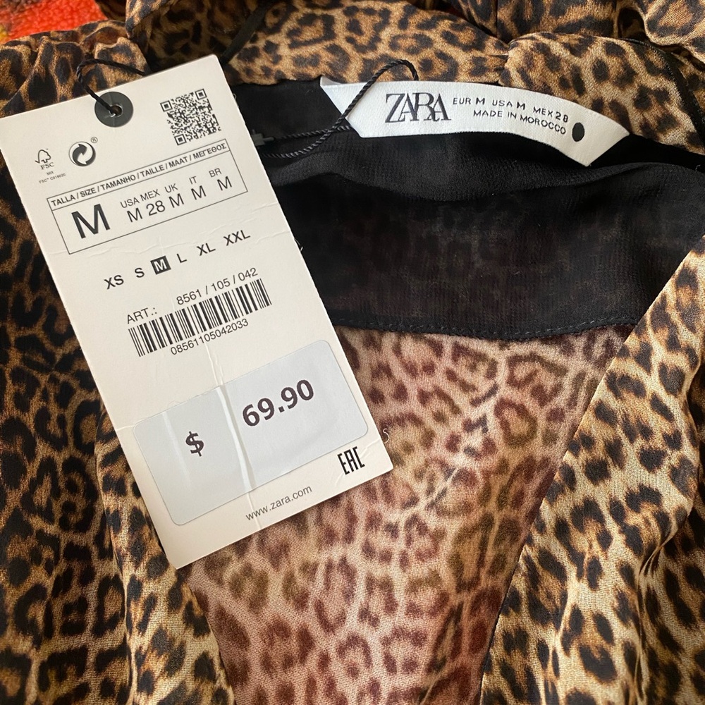 Zara Shear Cheetah Animal Print Front Tie Long Sleeve Mini V Neck Belted Dress - Picture 11 of 12